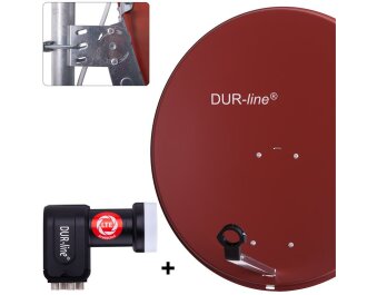 DUR-line MDA 80 Satellitenschüssel rot + Quad LNB