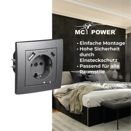 Schutzkontakt-Steckdose McPower Flair 1x USB-C 18W PD 1x USB-A anthrazit