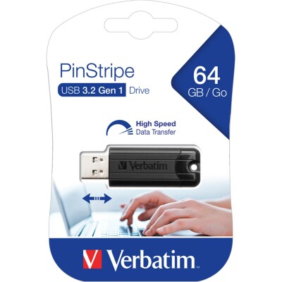 USB 3.2 Stick Verbatim 64GB Speicher PinStripe Typ-A Schiebemechanismus