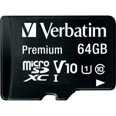 Micro SDHC Card Verbatim 64GB Speicherkapazität inkl. Adapter Class 10