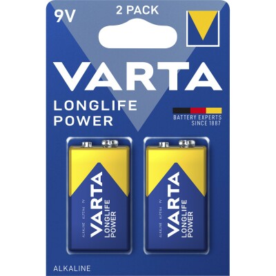 9V-Block Batterie VARTA Longlife Power Alkaline 6LR61 2er Blister