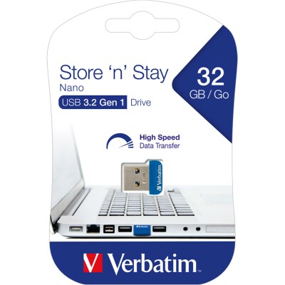 Nano USB-Stick Store n Stay Verbatim 32GB Speicher Typ-A extraflach blau