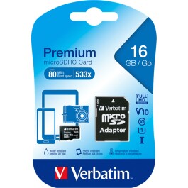 Micro SDHC Card Verbatim 16GB Speicherkapazität inkl. Adapter Class 10