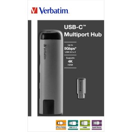 USB-C Multiport-Hub von Verbatim USB 3.0 HDMI SD Ethernet 15cm Kabel