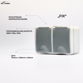 Feuchtraum Doppelsteckdose McPower Fix Steckanschluss 250V~/16A IP54 AP