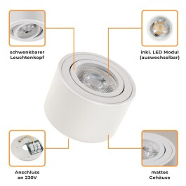 LED-Aufbauleuchte McShine 5W 400Lumen 3000K ØxH 80x50mm 5er-Pack