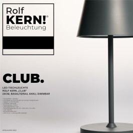 LED-Tischleuchte ROLF KERN „Club“ 25cm Basaltgrau Akku dimmbar