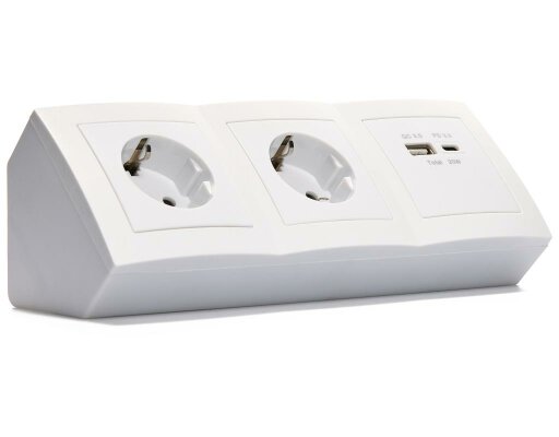 Steckdosenblock McPower Flair Aufbau 2-fach Schutzkontakt + 2x USB A+C