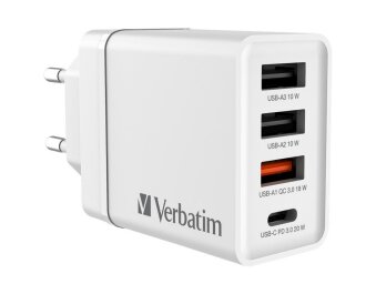 Ladeadapter Verbatim CHR-30EU2 30W weiß 2xUSB-A 1xUSB-A QC 1xUSB-C PD