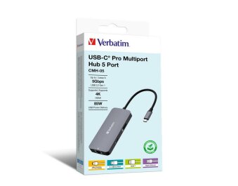 USB-C Multiport-Hub Verbatim CMH-05 2x USB 3.2C HDMI 4K USB 3.1-C Kabel