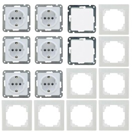 DELPHI Starter-Kit 16-teilig weiß 6x Steckdose 2x Schalter 8x Rahmen