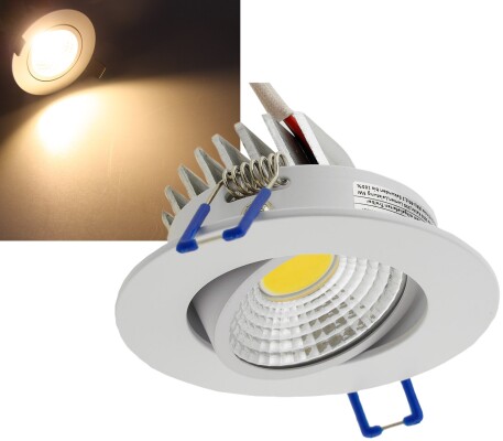 LED-Einbauleuchte COB-5 5W 420lm ALU 3000K 95° Ø85xT47mm Rahmen weiß