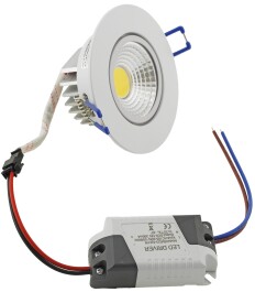 LED-Einbauleuchte COB-5 5W 420lm ALU 3000K 95° Ø85xT47mm Rahmen weiß