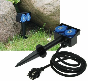 Gartensteckdose mit Erdspieß 2-fach IP44 2m Kabel