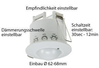 Bewegungsmelder Einbau Unterputz 360° HF LED geeignet 8m Detektion weiß