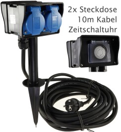 Gartensteckdose mit Erdspieß 2-fach IP44 10m Kabel...