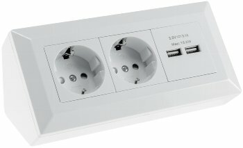 2-fach Steckdosenblock + 2x USB weiß 250V~/ 16A Aufbaumontage USB 3,1A