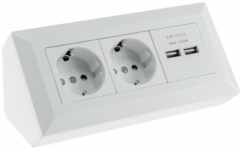 2-fach Steckdosenblock + 2x USB weiß ma 250V~/ 16A Aufbaumontage USB 3,1A