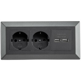 2-fach Steckdosenblock+ 2x USB,anthrazit 250V~/ 16A...