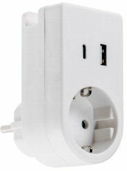 Zwischenstecker mit USB Duo-Ladegerät 230V/3680W USB-A /USB-C 5,0V/3,4A