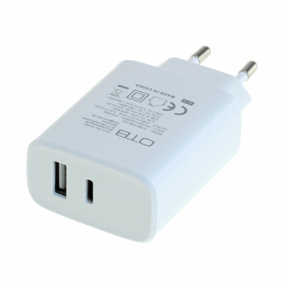 OTB Ladegerät USB Dual (USB-C + USB-A) mit USB Power Delivery USB-PD - 2-Port - 20W - weiß