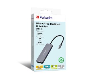 USB-C Pro 8-Port Multiport-Hub CMH-08,Verbatim,3x USB 3.2-A,USB 3.2-C,2x HDMI 4K