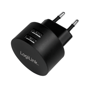 Dual-USB-Schnellade-Steckdosenadapter 2x USB-A 10,5 W rund schwarz