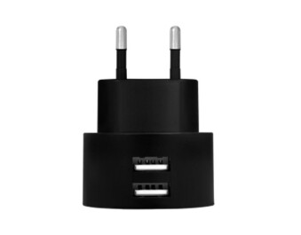 Dual-USB-Schnellade-Steckdosenadapter 2x USB-A 10,5 W rund schwarz