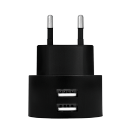 Dual-USB-Schnellade-Steckdosenadapter 2x USB-A 10,5 W rund schwarz