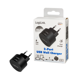 Dual-USB-Schnellade-Steckdosenadapter 2x USB-A 10,5 W rund schwarz