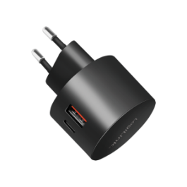 Dual-USB-Schnellladeadapter 1x USB-C (PD) 1x USB-A (QC) 20 W rund schwarz