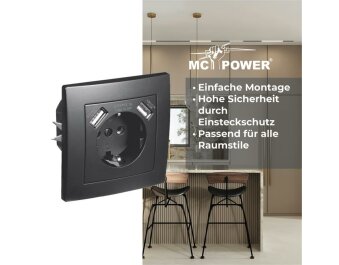 Schutzkontakt-Steckdose mit 2x USB McPower Flair,250V 5V/2,1A,UP,matt schwarz