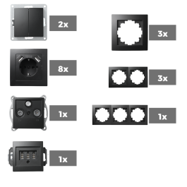 Schalter und Steckdosen Set McPower Flair Wohnzimmer matt schwarz 19-teilig