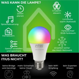 LED-Glühbirne ITIUS E27 900lm RGB + CCT matter über Thread